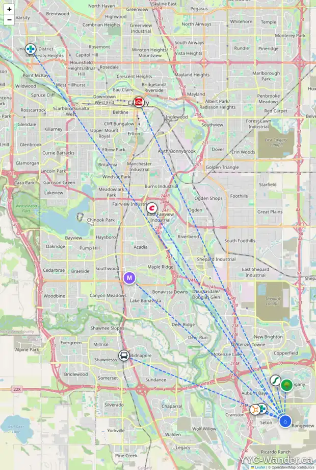 Daily accessibility map for 6 HEARTWOOD VI SE, Calgary showing nearby schools, grocery stores, parks, LRT stations and nearby amenities