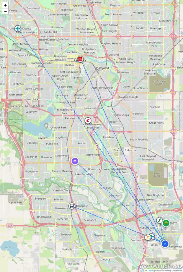 Daily accessibility map for 5 HEARTWOOD LN SE, Calgary showing nearby schools, grocery stores, parks, LRT stations and nearby amenities