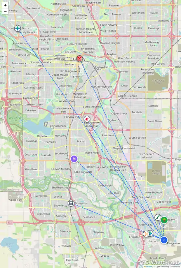 Daily accessibility map for 53 HEARTWOOD LN SE, Calgary showing nearby schools, grocery stores, parks, LRT stations and nearby amenities