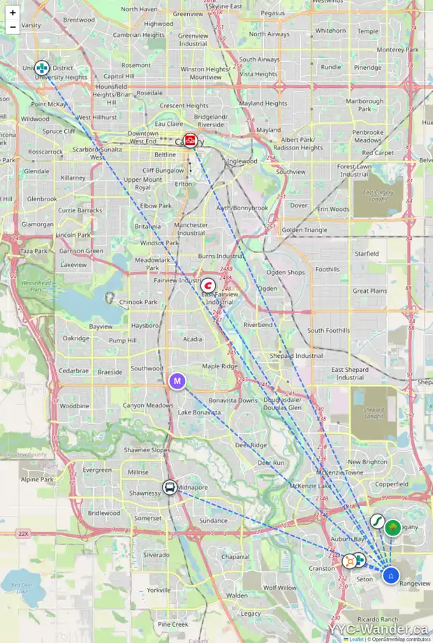 Daily accessibility map for 24 HEARTWOOD LN SE, Calgary showing nearby schools, grocery stores, parks, LRT stations and nearby amenities