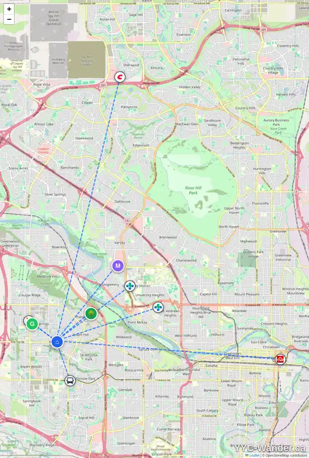 Daily accessibility map for 266 WEST GROVE LN SW, Calgary showing nearby schools, grocery stores, parks, LRT stations and nearby amenities