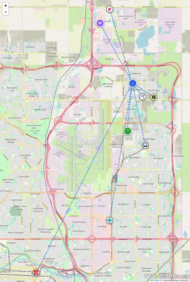 Daily accessibility map for 2520 60 SKYVIEW RANCH RD NE, Calgary showing nearby schools, grocery stores, parks, LRT stations and nearby amenities