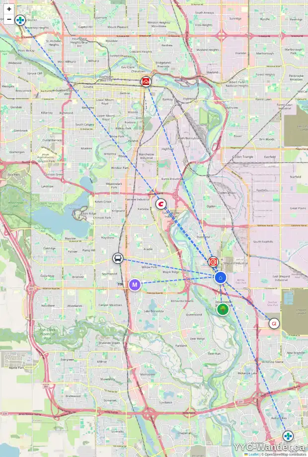 Daily accessibility map for 141 DOUGLAS GLEN MR SE, Calgary showing nearby schools, grocery stores, parks, LRT stations and nearby amenities