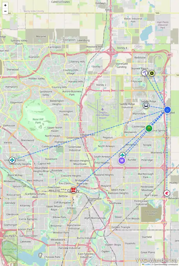 Daily accessibility map for 147 HOMESTEAD CI NE, Calgary showing nearby schools, grocery stores, parks, LRT stations and nearby amenities
