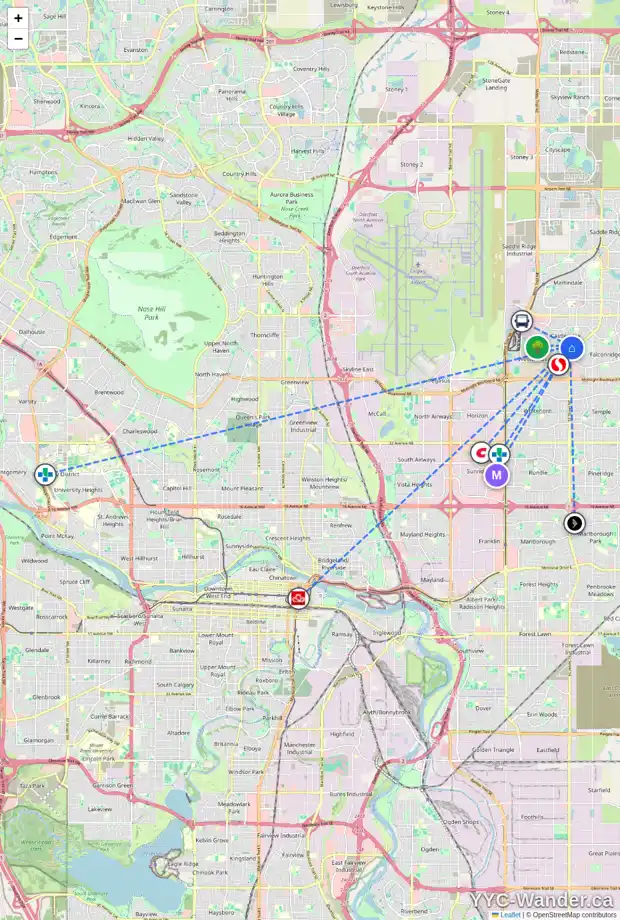 Daily accessibility map for 4 CASTLEGLEN WY NE, Calgary showing nearby schools, grocery stores, parks, LRT stations and nearby amenities