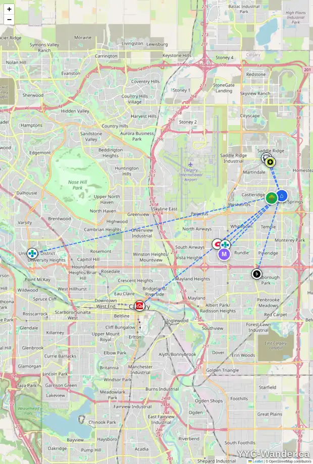 Daily accessibility map for 48 FALDALE CL NE, Calgary showing nearby schools, grocery stores, parks, LRT stations and nearby amenities