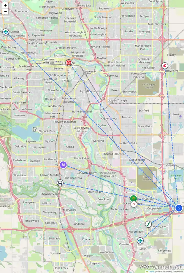Daily accessibility map for 509 HOTCHKISS DR SE, Calgary showing nearby schools, grocery stores, parks, LRT stations and nearby amenities
