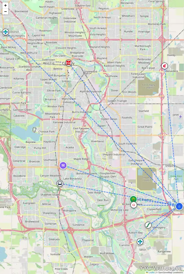 Daily accessibility map for 372 HOTCHKISS DR SE, Calgary showing nearby schools, grocery stores, parks, LRT stations and nearby amenities