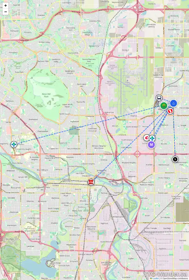 Daily accessibility map for 87 CASTLEGROVE RD NE, Calgary showing nearby schools, grocery stores, parks, LRT stations and nearby amenities