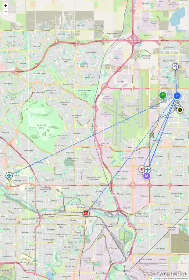 Daily accessibility map for 1207 681 SAVANNA BV NE, Calgary showing nearby schools, grocery stores, parks, LRT stations and nearby amenities