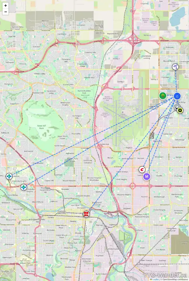 Daily accessibility map for 1309 681 SAVANNA BV NE, Calgary showing nearby schools, grocery stores, parks, LRT stations and nearby amenities