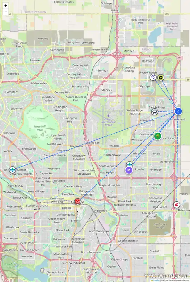Daily accessibility map for 831 HOMESTEAD DR NE, Calgary showing nearby schools, grocery stores, parks, LRT stations and nearby amenities