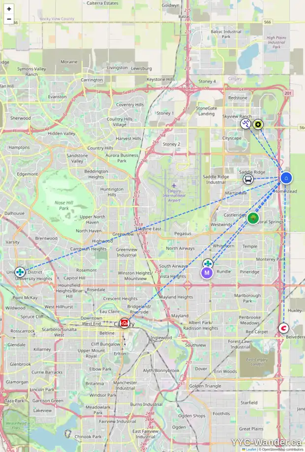 Daily accessibility map for 839 HOMESTEAD DR NE, Calgary showing nearby schools, grocery stores, parks, LRT stations and nearby amenities