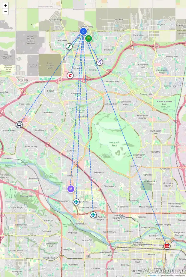 Daily accessibility map for 158 DRYSTONE WY NW, Calgary showing nearby schools, grocery stores, parks, LRT stations and nearby amenities