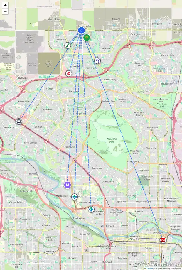 Daily accessibility map for 166 DRYSTONE WY NW, Calgary showing nearby schools, grocery stores, parks, LRT stations and nearby amenities