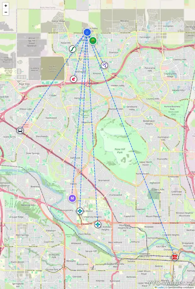 Daily accessibility map for 165 DRYSTONE WY NW, Calgary showing nearby schools, grocery stores, parks, LRT stations and nearby amenities