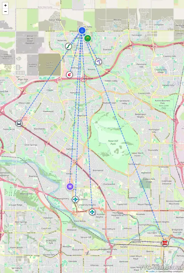 Daily accessibility map for 173 DRYSTONE WY NW, Calgary showing nearby schools, grocery stores, parks, LRT stations and nearby amenities
