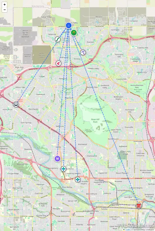 Daily accessibility map for 244 DRYSTONE WK NW, Calgary showing nearby schools, grocery stores, parks, LRT stations and nearby amenities