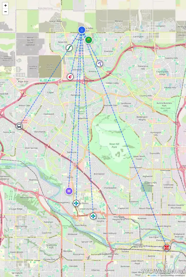 Daily accessibility map for 77 DRYSTONE GR NW, Calgary showing nearby schools, grocery stores, parks, LRT stations and nearby amenities