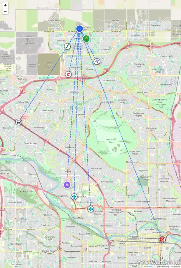 Daily accessibility map for 73 DRYSTONE GR NW, Calgary showing nearby schools, grocery stores, parks, LRT stations and nearby amenities