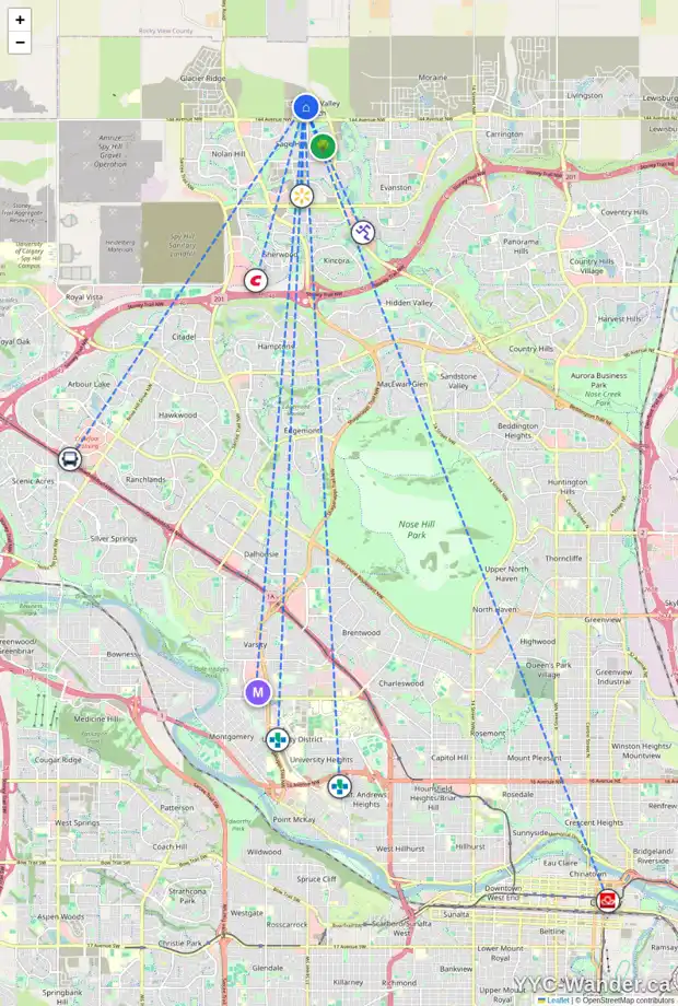 Daily accessibility map for 42 DRYSTONE WY NW, Calgary showing nearby schools, grocery stores, parks, LRT stations and nearby amenities