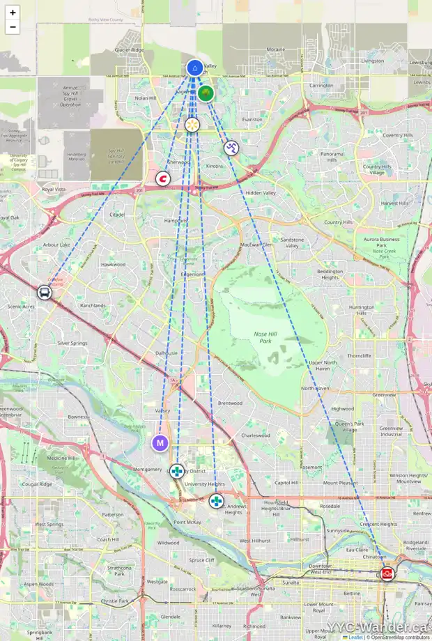Daily accessibility map for 30 DRYSTONE WY NW, Calgary showing nearby schools, grocery stores, parks, LRT stations and nearby amenities