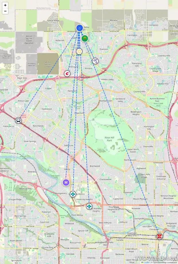 Daily accessibility map for 111 DRYSTONE WK NW, Calgary showing nearby schools, grocery stores, parks, LRT stations and nearby amenities