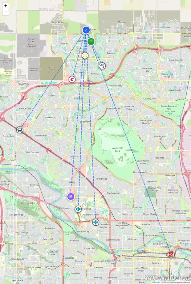 Daily accessibility map for 26 DRYSTONE WY NW, Calgary showing nearby schools, grocery stores, parks, LRT stations and nearby amenities