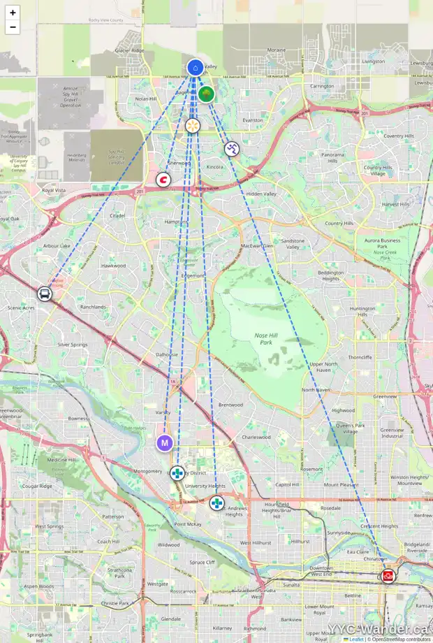 Daily accessibility map for 18 DRYSTONE WY NW, Calgary showing nearby schools, grocery stores, parks, LRT stations and nearby amenities