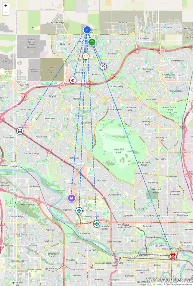 Daily accessibility map for 6 DRYSTONE WY NW, Calgary showing nearby schools, grocery stores, parks, LRT stations and nearby amenities