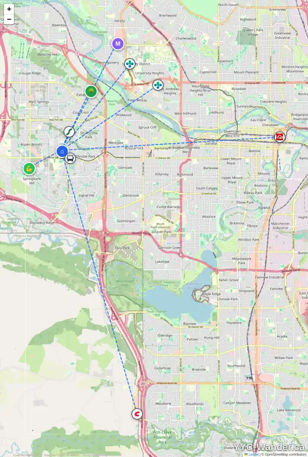 Daily accessibility map for 260 ASPEN MEADOWS PL SW, Calgary showing nearby schools, grocery stores, parks, LRT stations and nearby amenities