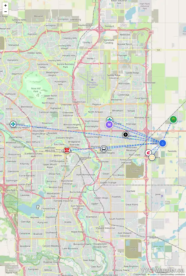 Daily accessibility map for 9711 HUXBURY DR NE, Calgary showing nearby schools, grocery stores, parks, LRT stations and nearby amenities