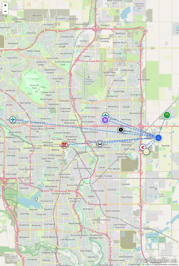 Daily accessibility map for 9957 HUXBURY DR NE, Calgary showing nearby schools, grocery stores, parks, LRT stations and nearby amenities