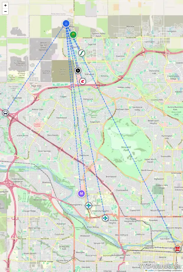 Daily accessibility map for 29 ANNETTE PA NW, Calgary showing nearby schools, grocery stores, parks, LRT stations and nearby amenities