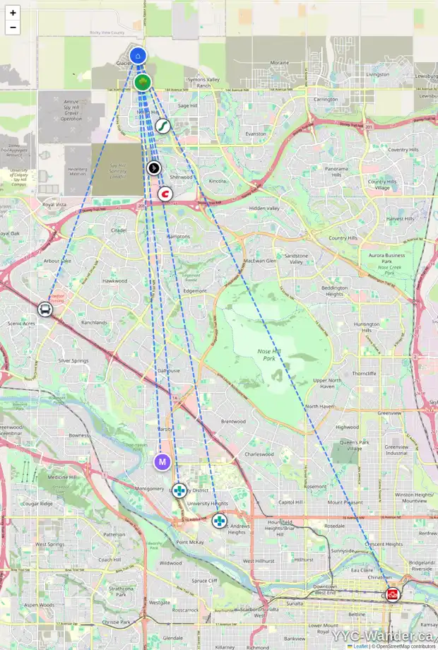 Daily accessibility map for 134 ANNETTE LD NW, Calgary showing nearby schools, grocery stores, parks, LRT stations and nearby amenities