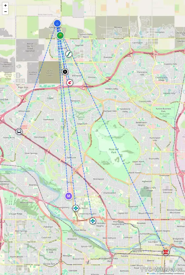 Daily accessibility map for 236 ANNETTE VI NW, Calgary showing nearby schools, grocery stores, parks, LRT stations and nearby amenities