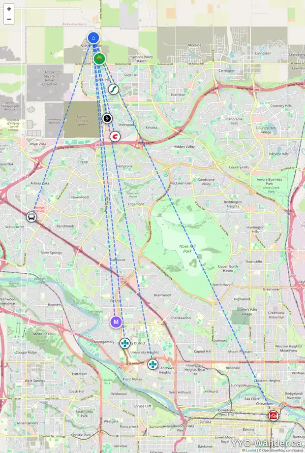 Daily accessibility map for 247 ANNETTE VI NW, Calgary showing nearby schools, grocery stores, parks, LRT stations and nearby amenities