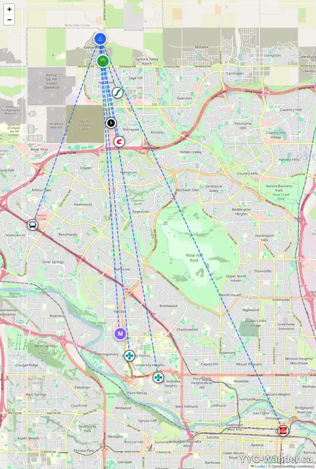 Daily accessibility map for 199 ANNETTE LD NW, Calgary showing nearby schools, grocery stores, parks, LRT stations and nearby amenities