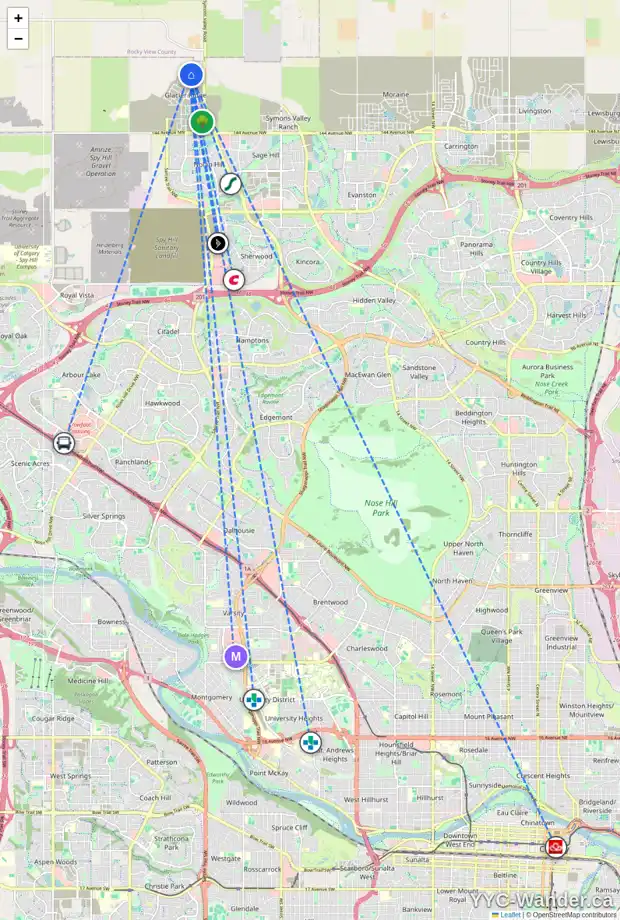 Daily accessibility map for 98 ANNETTE RI NW, Calgary showing nearby schools, grocery stores, parks, LRT stations and nearby amenities