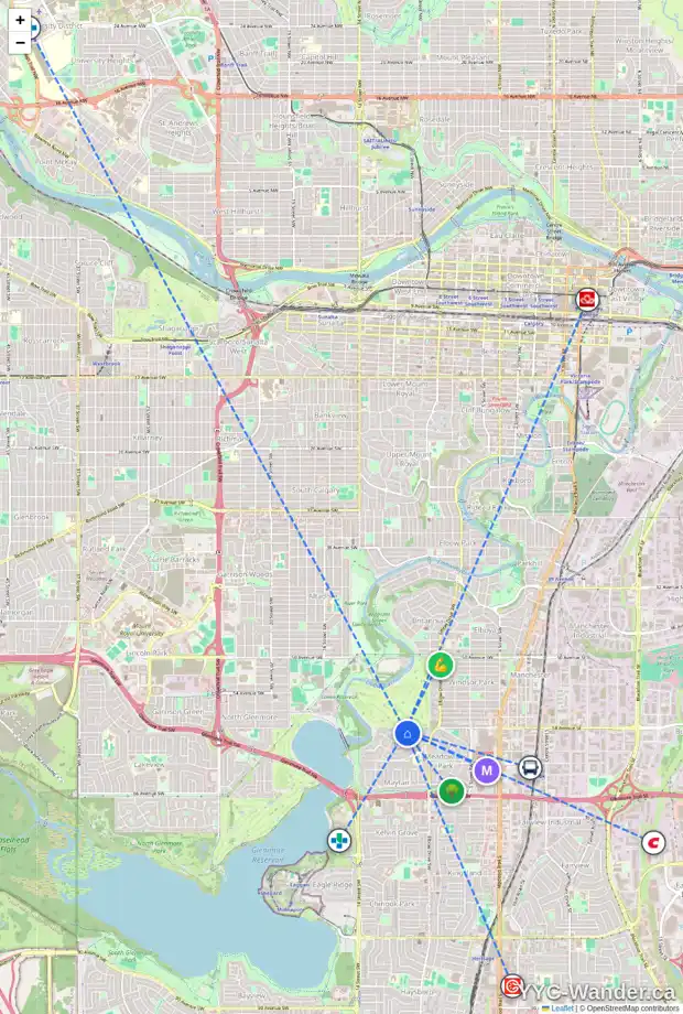 Daily accessibility map for 1206 BELAVISTA CR SW, Calgary showing nearby schools, grocery stores, parks, LRT stations and nearby amenities