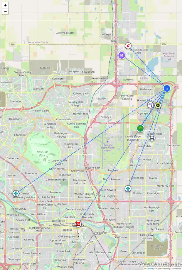 Daily accessibility map for 2108 CORNERSTONE BV NE, Calgary showing nearby schools, grocery stores, parks, LRT stations and nearby amenities