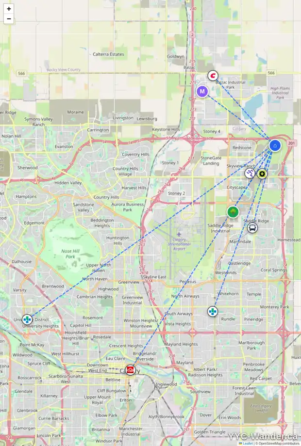 Daily accessibility map for 2064 CORNERSTONE BV NE, Calgary showing nearby schools, grocery stores, parks, LRT stations and nearby amenities