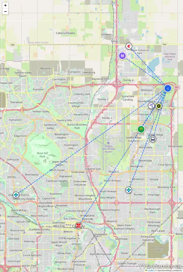 Daily accessibility map for 2099 CORNERSTONE BV NE, Calgary showing nearby schools, grocery stores, parks, LRT stations and nearby amenities