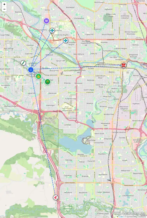 Daily accessibility map for 47 STRADBROOKE PL SW, Calgary showing nearby schools, grocery stores, parks, LRT stations and nearby amenities