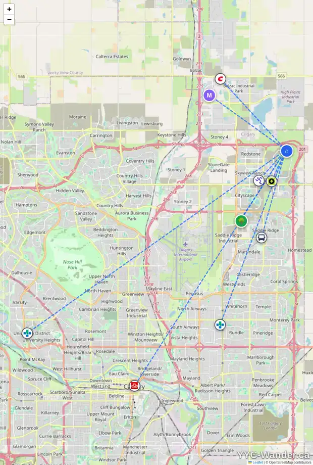 Daily accessibility map for 2093 CORNERSTONE BV NE, Calgary showing nearby schools, grocery stores, parks, LRT stations and nearby amenities