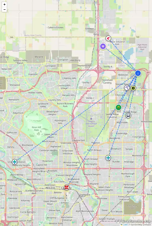 Daily accessibility map for 2003 CORNERSTONE BV NE, Calgary showing nearby schools, grocery stores, parks, LRT stations and nearby amenities