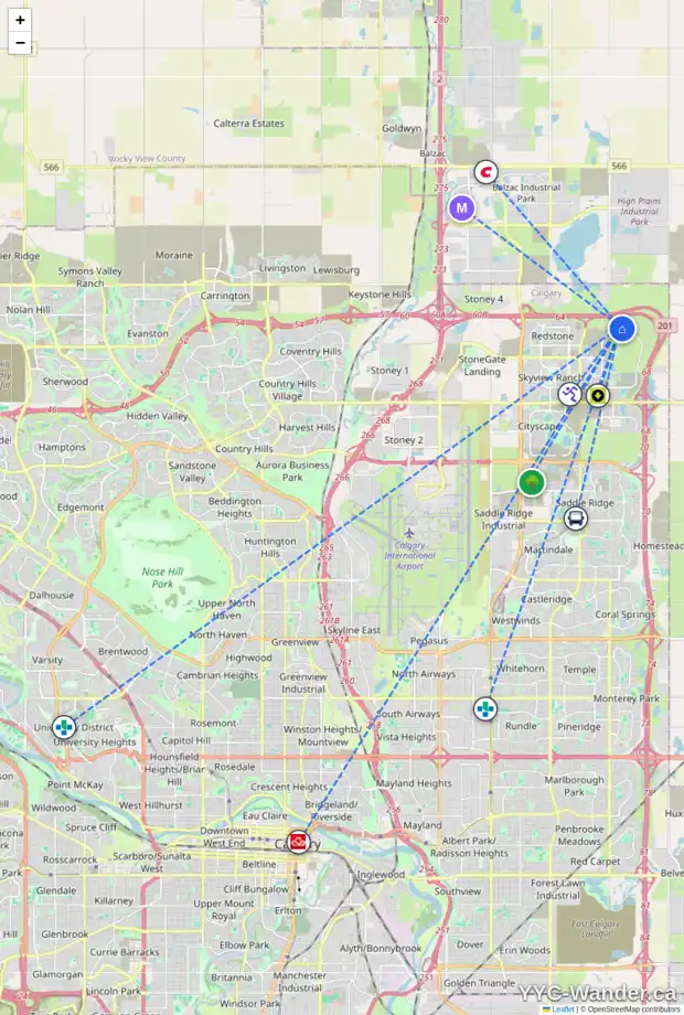 Daily accessibility map for 2029 CORNERSTONE BV NE, Calgary showing nearby schools, grocery stores, parks, LRT stations and nearby amenities