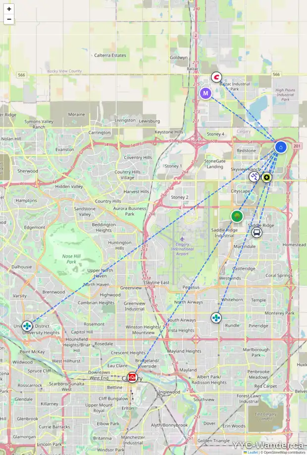 Daily accessibility map for 179 CORNER GLEN DR NE, Calgary showing nearby schools, grocery stores, parks, LRT stations and nearby amenities
