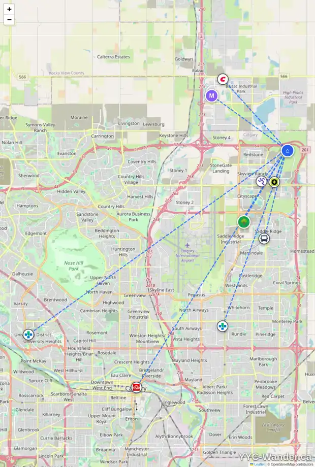 Daily accessibility map for 131 CORNER GLEN DR NE, Calgary showing nearby schools, grocery stores, parks, LRT stations and nearby amenities