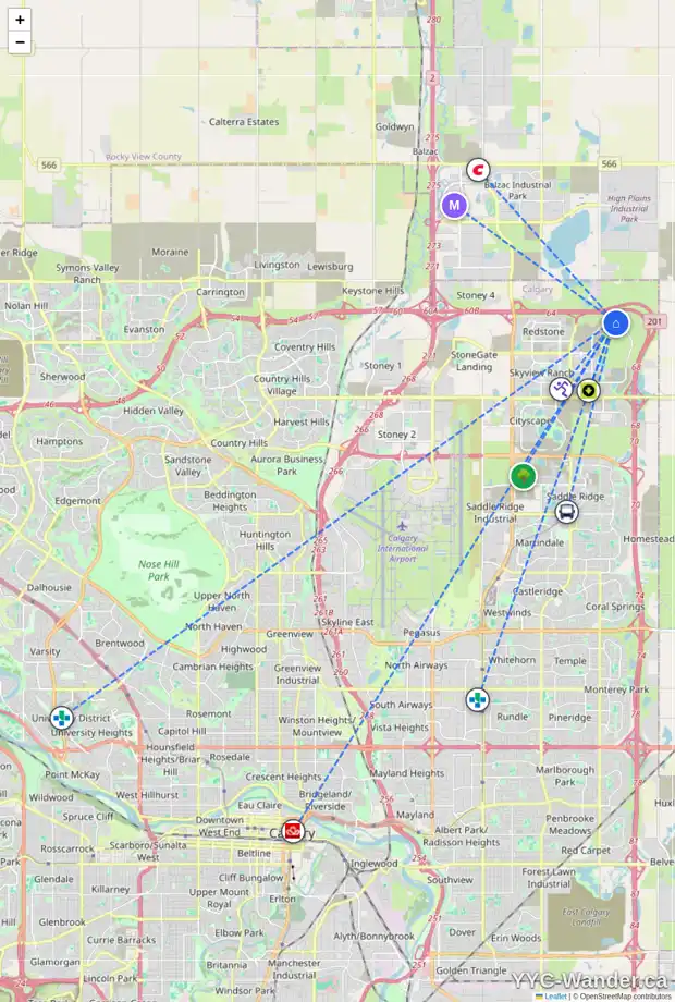 Daily accessibility map for 123 CORNER GLEN DR NE, Calgary showing nearby schools, grocery stores, parks, LRT stations and nearby amenities
